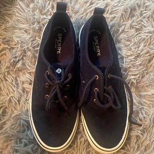 Navy blue corduroy women’s sperry boat shoes